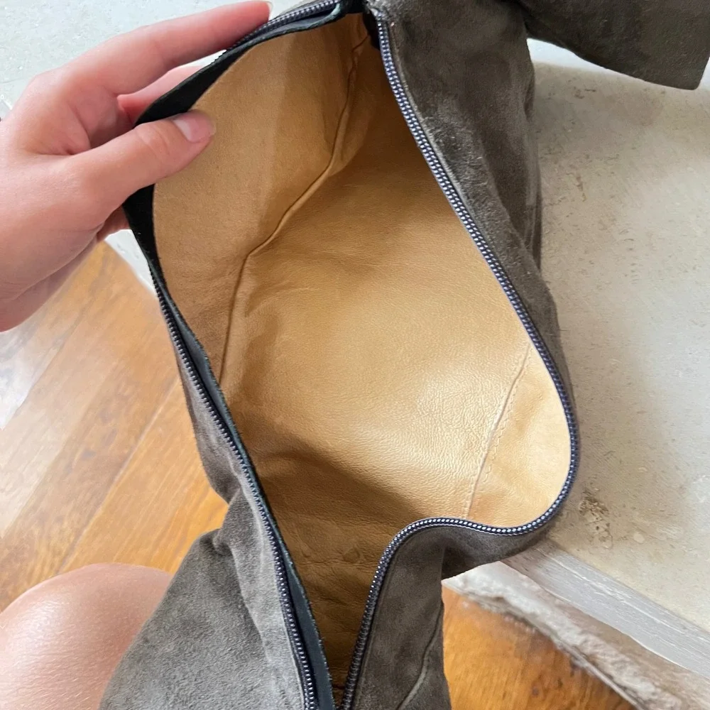 Duo Grey Suede Knee High Heeled‎ Boots Size EU 36B